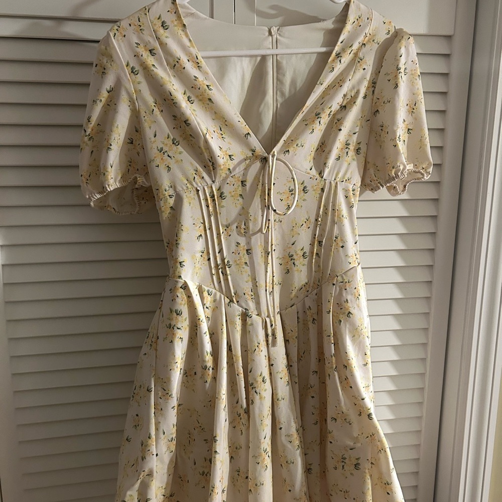 Cream Fit and Flare Sundress with Flutter Sleeves
